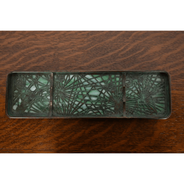 Tiffany Studios New York Pine Needle Pattern Bronze and Slag Glass Pen Tray