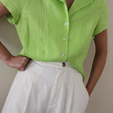 Beautiful Vintage Lime Linen Blouse