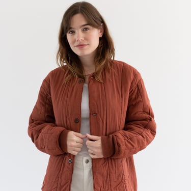 Vintage Overdye Brick Red Cotton Quilt Jacket | Unisex Round Quilted Puffer | M L | RJ02 