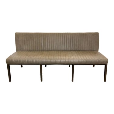 Modern Channeled Taupe Vintage Style Leather Dining Bench