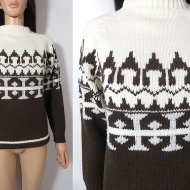 Vintage 60s Nordic Style Chunky Knit Acrylic Sweater Size M 