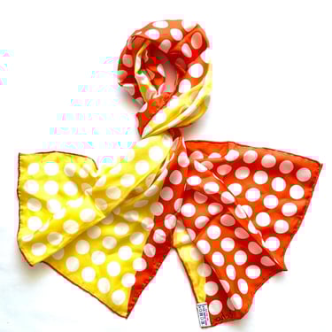 Vintage Echo 60s 70s Silk Scarf Bright Polka Dotted Infinity Cowl Neck Orange Striped 1960s Mod 1970s Hair Accessory 