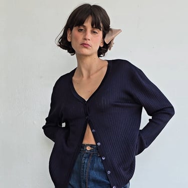 Navy Silk Ribbed Cardi (L)