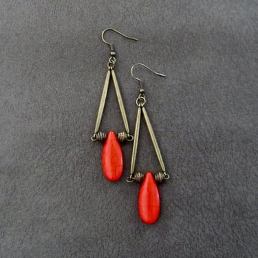 Afrocentric earrings, boho chic earrings, African earrings, bohemian ethnic earrings, orange and bronze howlite, statement bold earring 6 