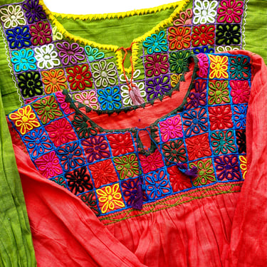 Vintage Indian Boho Hippie Embroidered Shirt Gauze Floral Swing Top Mommy and Me 