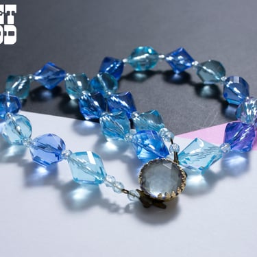 Lovely Vintage 50s 60s Blue Crystal Short Necklace 
