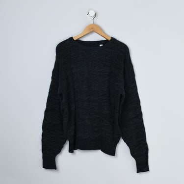 Vintage 90s Textured Black & Grey Knit Sweater - nineties, pullover, crew neck, jumper - Men's XL 
