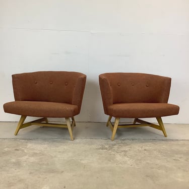 Pair Mid-Century Modern Barrel Back Lounge Chairs 