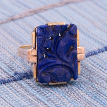 Carved Lapis Lazuli Ring c1930