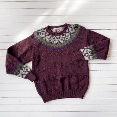Fair Isle sweater 90s vintage John Ashford burgundy wool sweater 