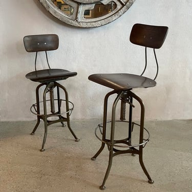 Pair Of Industrial Drafting Stools By Toledo Metal Furniture Co