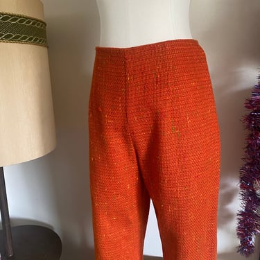 Vintage 60s Bold Colorful Bohemian High Waisted Wool Cigarette Trousers; 70s Bold Burnt Orange Pants; Vintage 70s Trousers Speckled Print M 