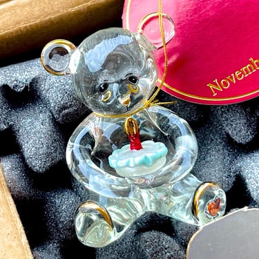 VINTAGE: November Birthstone Clear Art Glass Bear Figurine - Paperweight 