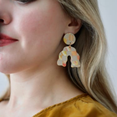 Checkered Abstract Statement Earrings / Modern Dangle Earrings / Polymer Clay 