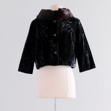 Lavish 1960's Crushed Velvet &amp; Fur Cropped Evening Jacket  / Sz M