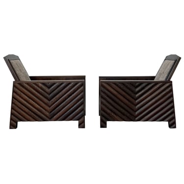 Pair 1920s Solid Wenge Club Chairs