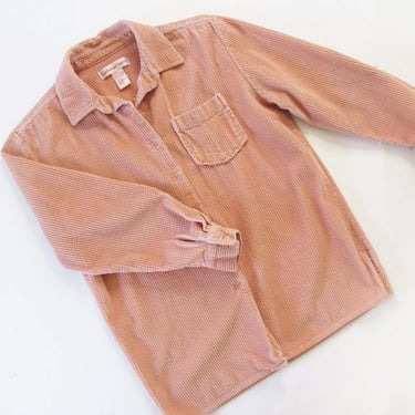 Vintage 90s Corduroy Button Up M - 1990s  Rose Pink Pastel Chunky Wild Wale Collared Cord Shirt - Baggy 