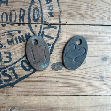 Pair of Brass Numbered Cow Tags 