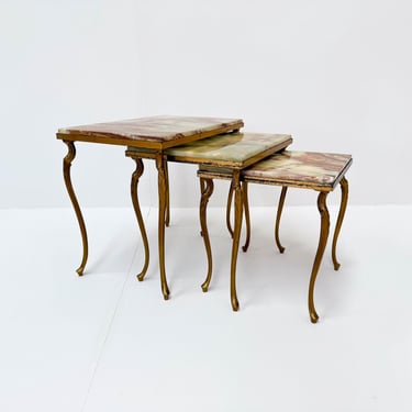 Set of 3 Vintage Nesting Tables with Onyx Tops 