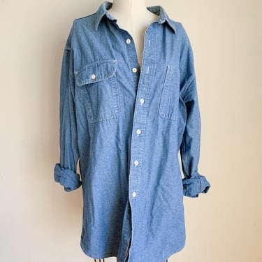 Vintage 1990s Denim Chambray Button Down Shirt / men's L / women's XL 