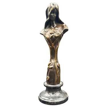 Emmanuel Villanis Style Art Nouveau French Virgin Mary Sculpture w/ Marble Base 