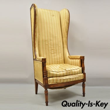 Vintage High Back French Hollywood Regency Stately Throne Lounge Arm Chair
