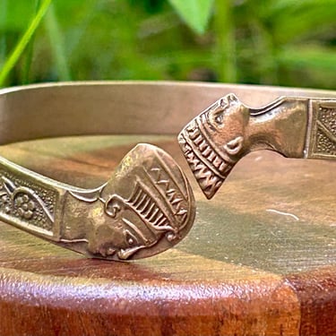 Vintage Gold Filled Egyptian Revival Cuff Bracelet Nefertiti Retro Jewelry 