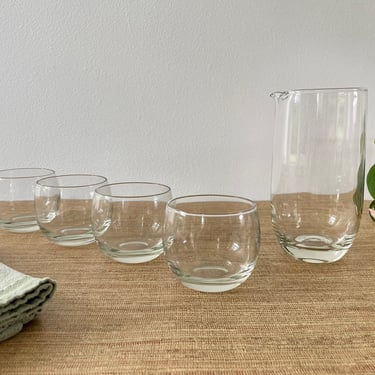 Vintage Roly Poly Glasses with Pitcher - Cocktail Five Piece Bar Set 