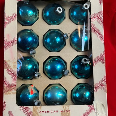 vintage Coby turquoise ornaments 1950s Christmas balls one dozen mercury glass ornaments 