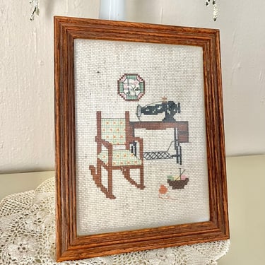 Sewing Room Needlework, Hand Embroidered Wall Decor, Cross Stitched, Vintage, Sewist, Handmade, Embroidery Art 