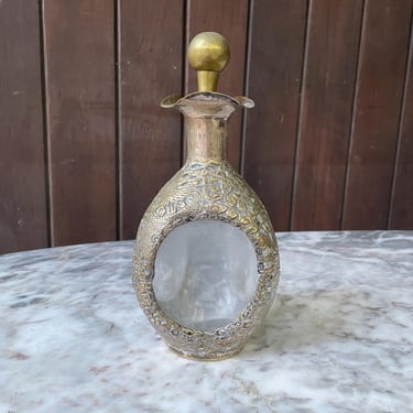 Haig Metal Clad Liquor Pinch Bottle Decanter with Stopper Vintage Mid-Century Spanish Baroque Style 