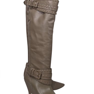 Zimmermann - Taupe Leather Knee High Heeled Boots Sz 10