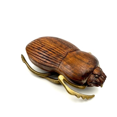 Solid Walnut brass & Walnut Beetle Sculpture by Sarreid