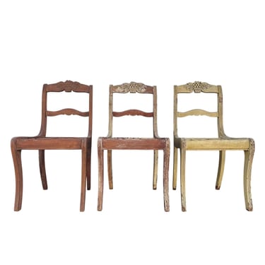 Vintage Mahogany Chairs - Hand Carved Grapes, Project or Restoration, No Seats, Distressed Shabby Cottage Farmhouse Decor 