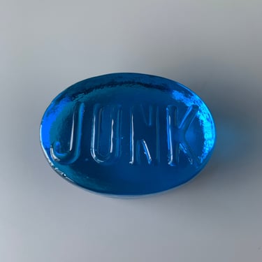 Vintage Oval Blue Glass JUNK Paperweight 