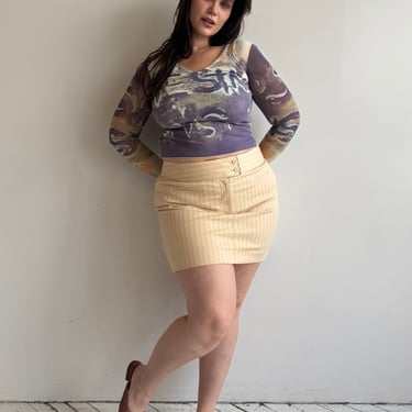 Vintage - Pinstripe Cream Mini Skirt (XL)
