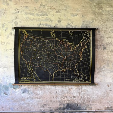 Vintage Rand McNalley United States Chalkboard Roll-Up School Map 