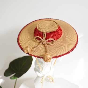 1930s Straw Summer Pom Pom Hat 