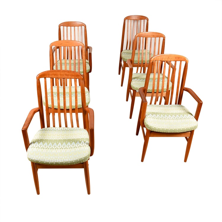 Set of 6 Danish Lumbar-Support Slatted Back Dining Chairs &#8212; 4 Arm + 2 Side