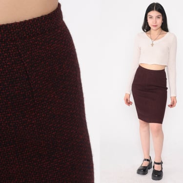 Wool Pencil Skirt 90s Calvin Klein Red Black Mini Skirt Shop Exile Tucson AZ