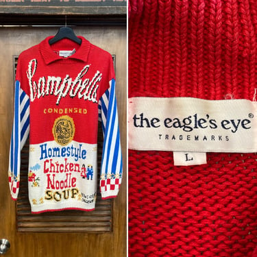 Vintage 1990’s “Eagle’s Eye” Campbell’s Soup Pop Art Warhol New Wave Sweater, 90’s Pullover Sweater, Vintage Clothing 