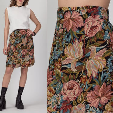 90s Floral Tapestry Flowy Grunge Mini Skirt - Small to Medium | Vintage Platinum Dorothy Schoelen High Waist Boho Skirt 