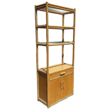 Restored Rattan & Mahogany Etagere Display Curio Cabinet 