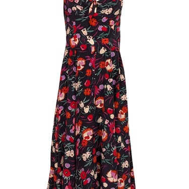 Yumi Kim - Navy, Red, &amp; Green Floral Print Button Down Midi Dress Sz L