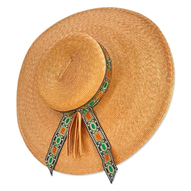 50s FRANK OLIVE straw sun hat / vintage 60s wide brim platter hat / rare large portrait hat 