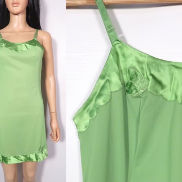 Vintage 60s Vanity Fair Green Slip With Butterfly Details Made In USA Size S 