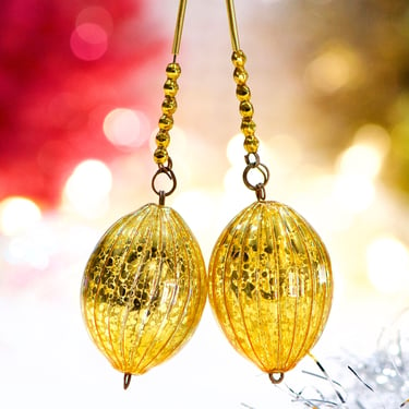 VINTAGE: 2 Mercury Glass Wired Bead Ornaments - Gold Dangling Ornaments - Christmas - Silver Mercury Glass Ornament - SKU Tub-395-00013524 