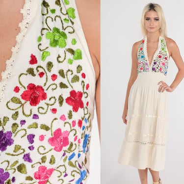 Yellow Floral Embroidered Mexican Halter Dress | High Class Hillbilly -  Nashville, TN | ATTIC