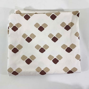 Vintage Tablecloth Square Geo Print Brown Small Rectangular Table Cloth Dining Kitchen White Linen Cottagecore Home Style 1970s 