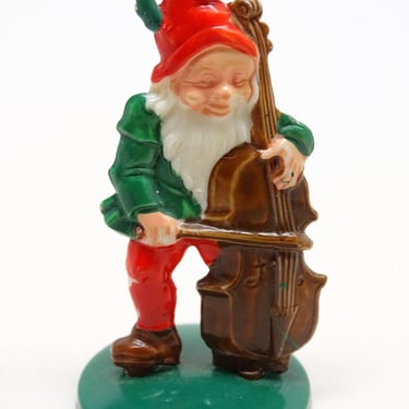 Vintage German Christmas Elf with Cello, Antique Hand Painted Plastic Toy, Antique Gnome Dwarf 